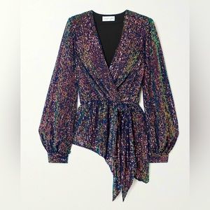 Rebecca Vallance Roxbury Wrap-Effect Sequined Crepe Top